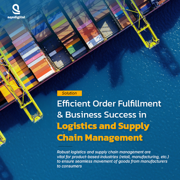 Automated logistics process with robotics, AI, and data flow illustration