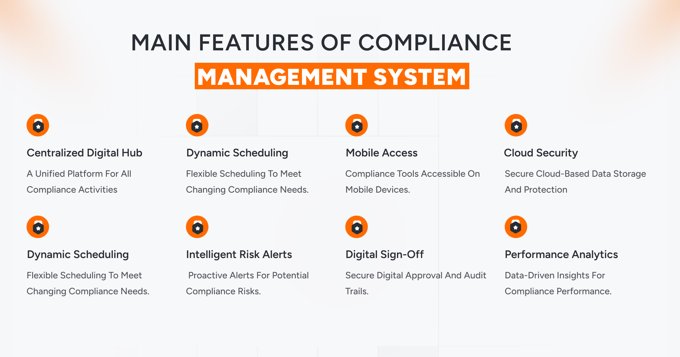Overview of main features in a compliance management system for enterprises